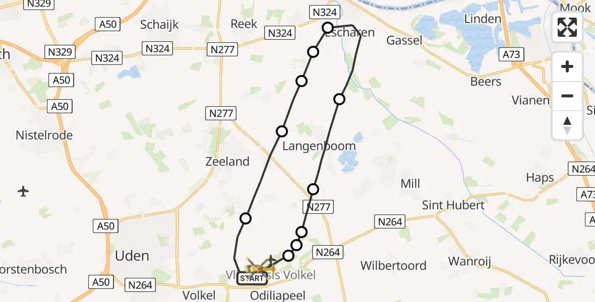 Vluchtroute Traumahelikopter Vliegbasis Volkel - Vliegbasis Volkel, 11 april 2023, 22:37