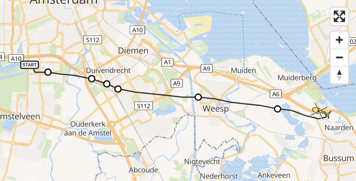 Routekaart van de vlucht: Lifeliner 1 naar Naarden
