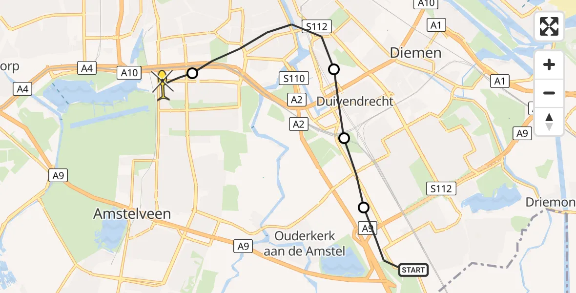 Routekaart van de vlucht: Lifeliner 1 naar VU Medisch Centrum Amsterdam