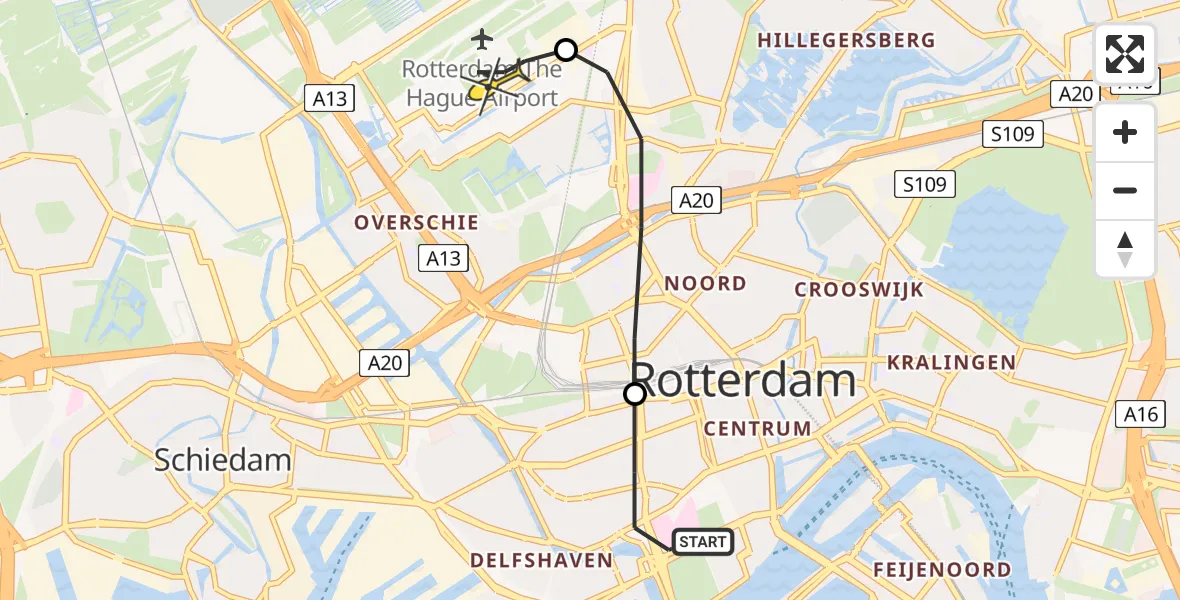 Routekaart van de vlucht: Lifeliner 2 naar Rotterdam The Hague Airport