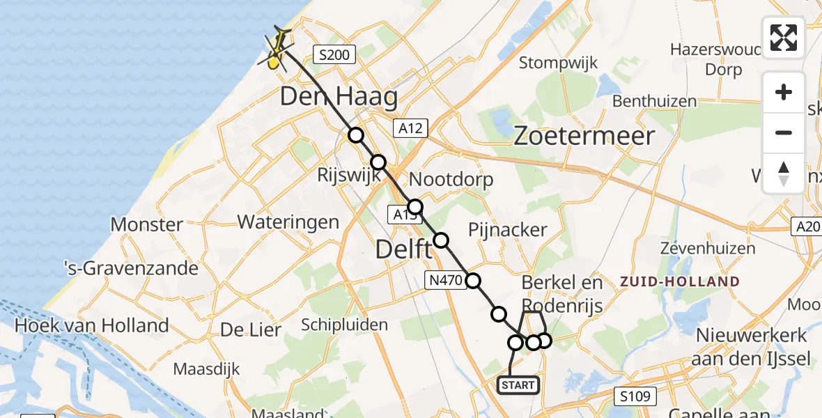 Routekaart van de vlucht: Lifeliner 2 naar Den Haag