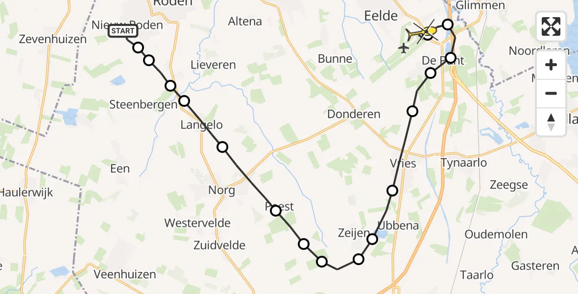 Routekaart van de vlucht: Lifeliner 4 naar Groningen Airport Eelde