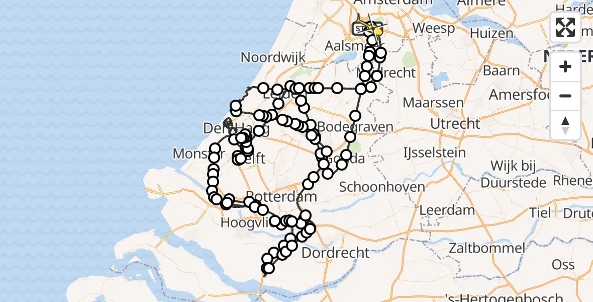 Routekaart van de vlucht: Politieheli naar Schiphol