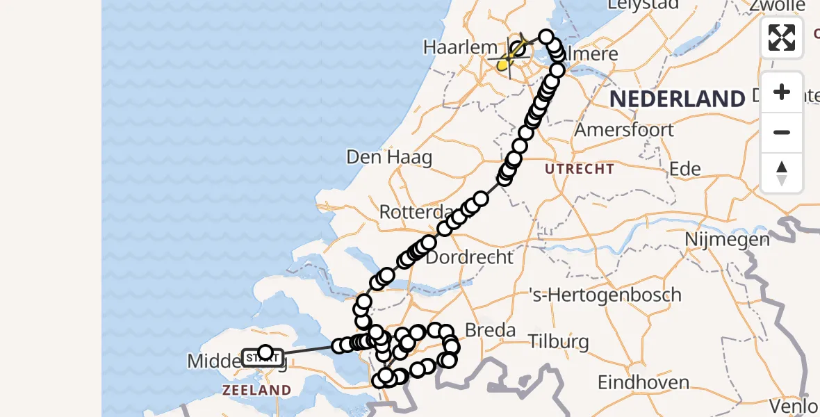 Routekaart van de vlucht: Politieheli naar Amsterdam