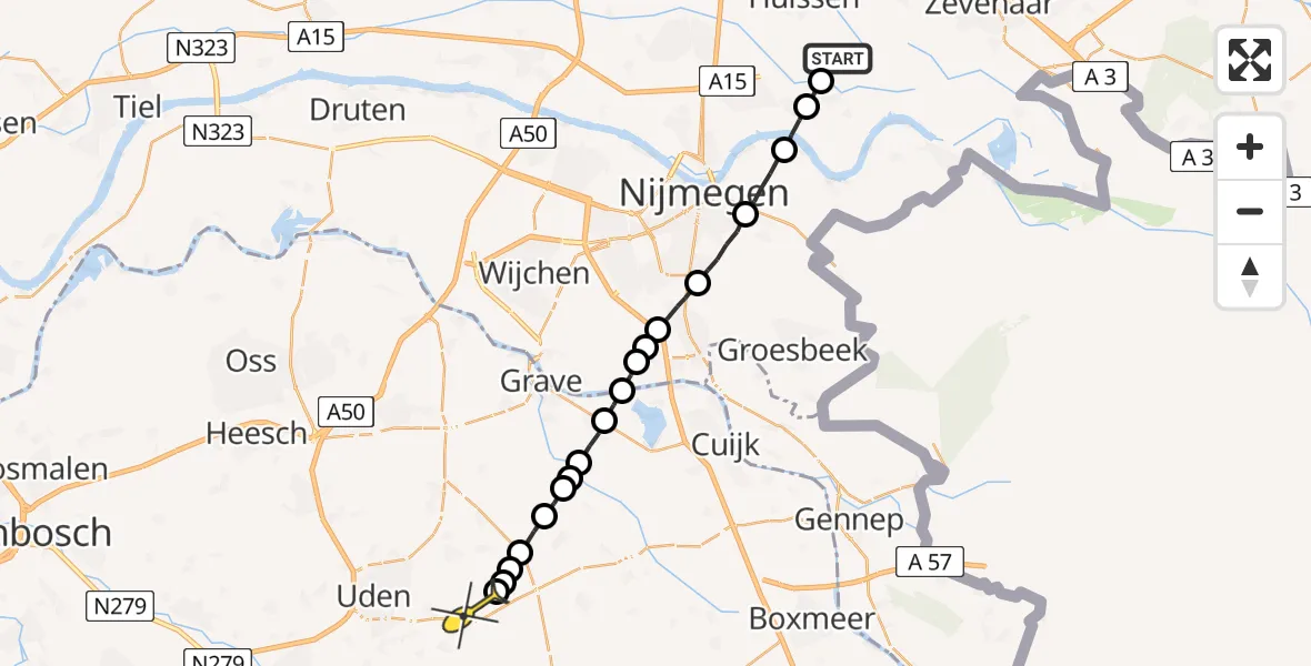 Routekaart van de vlucht: Lifeliner 3 naar Vliegbasis Volkel