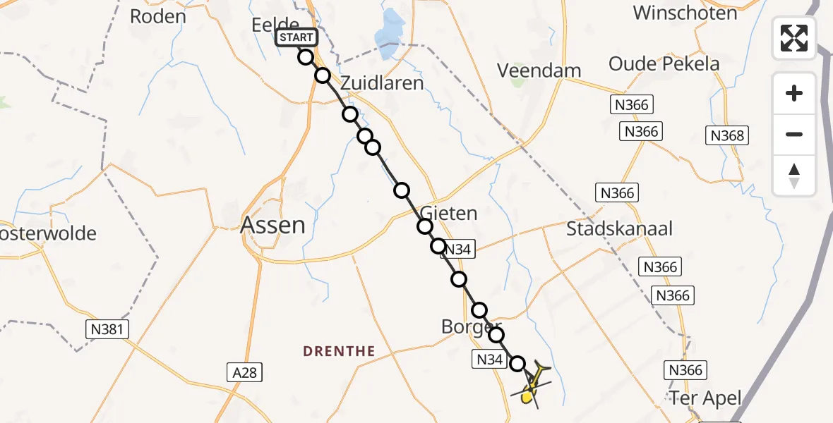 Routekaart van de vlucht: Lifeliner 4 naar Exloo
