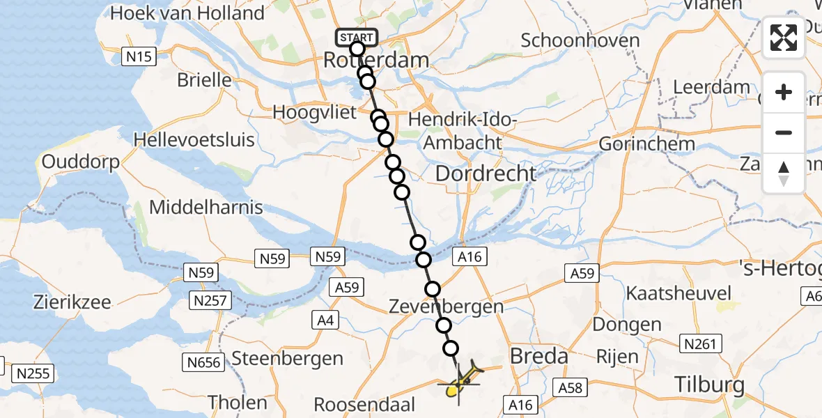 Routekaart van de vlucht: Lifeliner 2 naar Etten-Leur