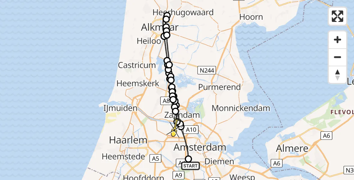 Routekaart van de vlucht: Lifeliner 1 naar Amsterdam Heliport