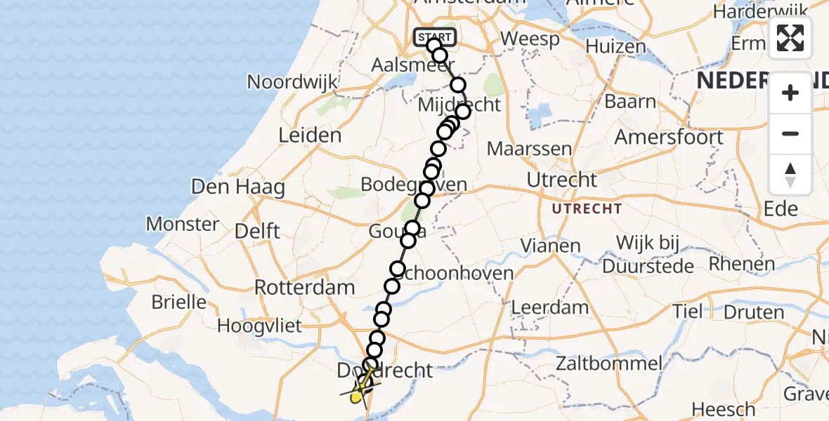 Routekaart van de vlucht: Politiehelikopter naar 's-Gravendeel