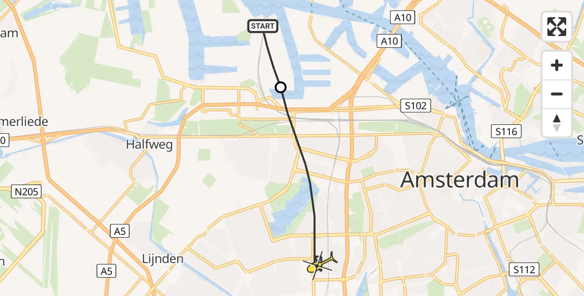 Routekaart van de vlucht: Lifeliner 1 naar Amsterdam