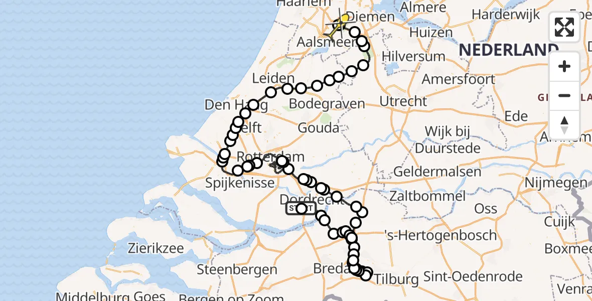 Routekaart van de vlucht: Politieheli naar Schiphol