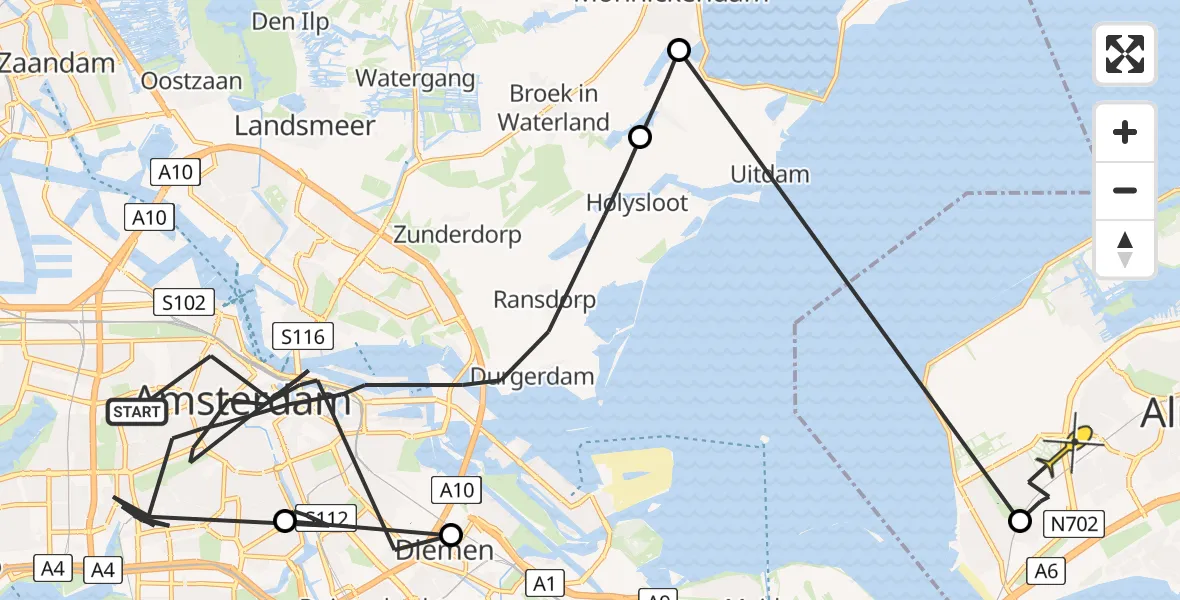 Routekaart van de vlucht: Politieheli naar Almere