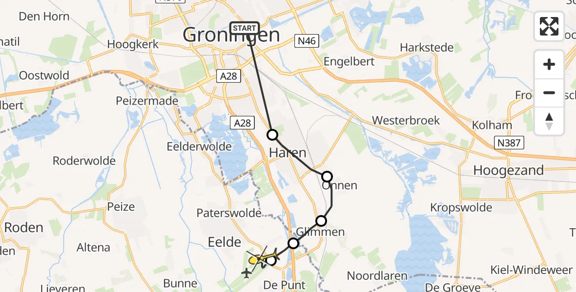 Routekaart van de vlucht: Lifeliner 4 naar Groningen Airport Eelde