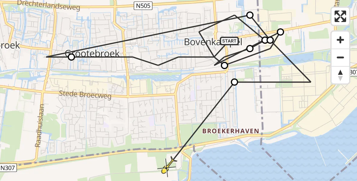 Routekaart van de vlucht: Politieheli naar Venhuizen
