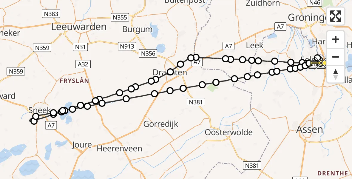 Routekaart van de vlucht: Lifeliner 4 naar Groningen Airport Eelde