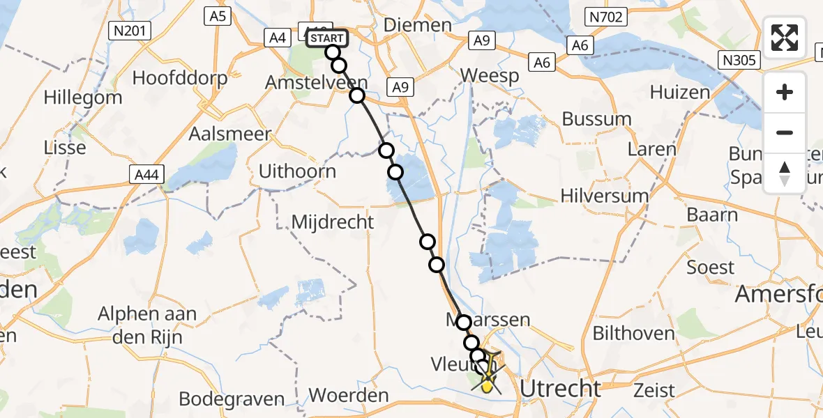 Routekaart van de vlucht: Lifeliner 1 naar Utrecht