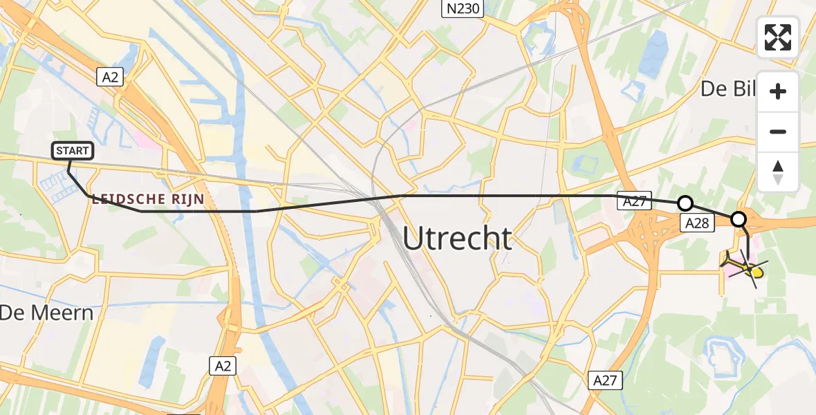 Routekaart van de vlucht: Lifeliner 1 naar Universitair Medisch Centrum Utrecht