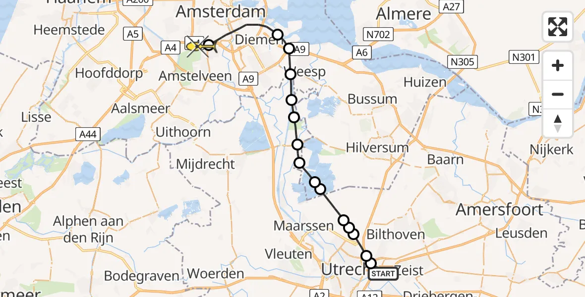 Routekaart van de vlucht: Lifeliner 1 naar VU Medisch Centrum Amsterdam