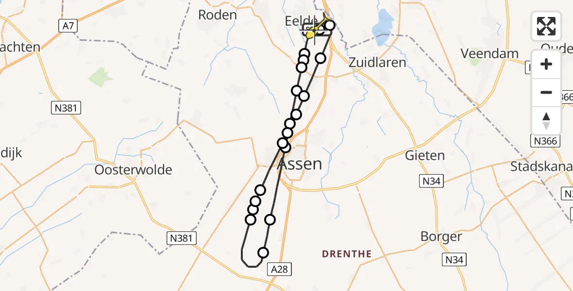 Routekaart van de vlucht: Lifeliner 4 naar Groningen Airport Eelde
