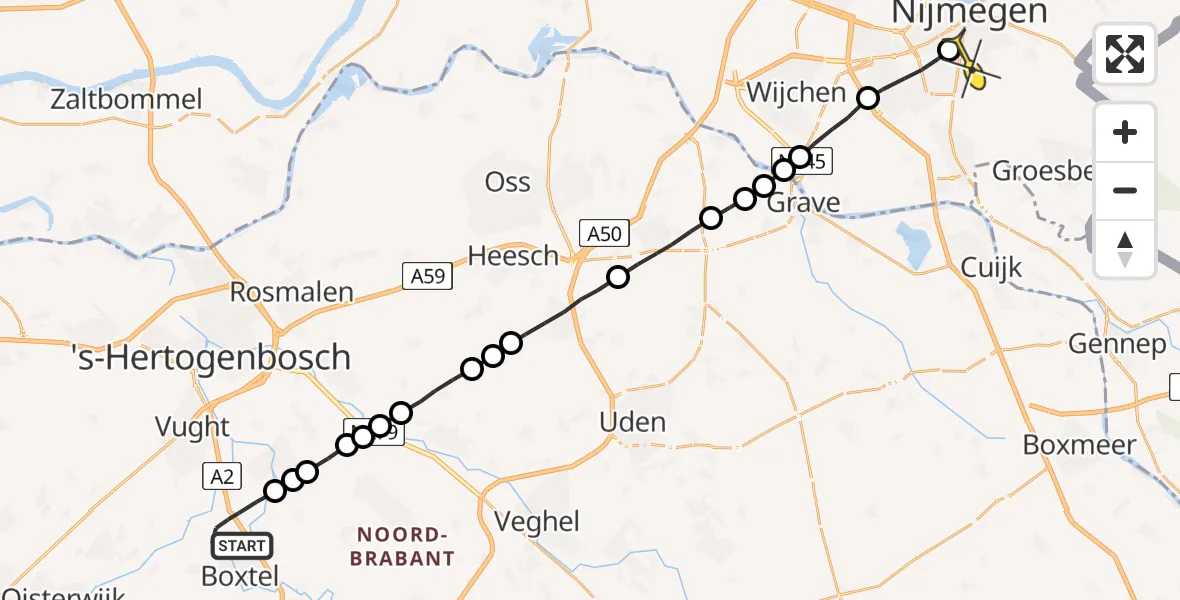 Routekaart van de vlucht: Lifeliner 3 naar Radboud Universitair Medisch Centrum