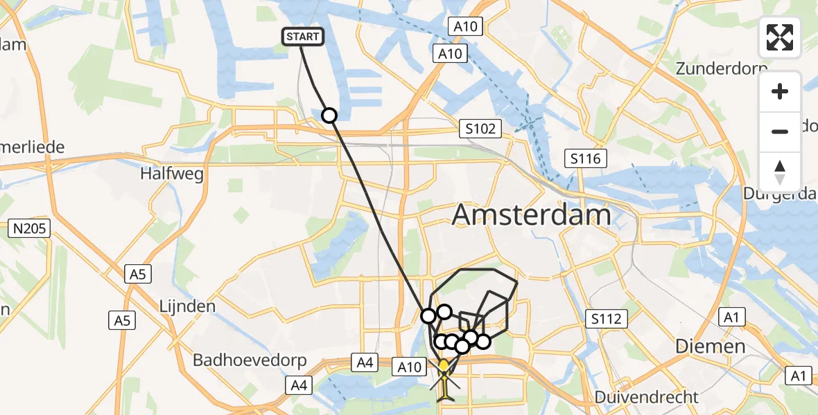 Routekaart van de vlucht: Lifeliner 1 naar VU Medisch Centrum Amsterdam
