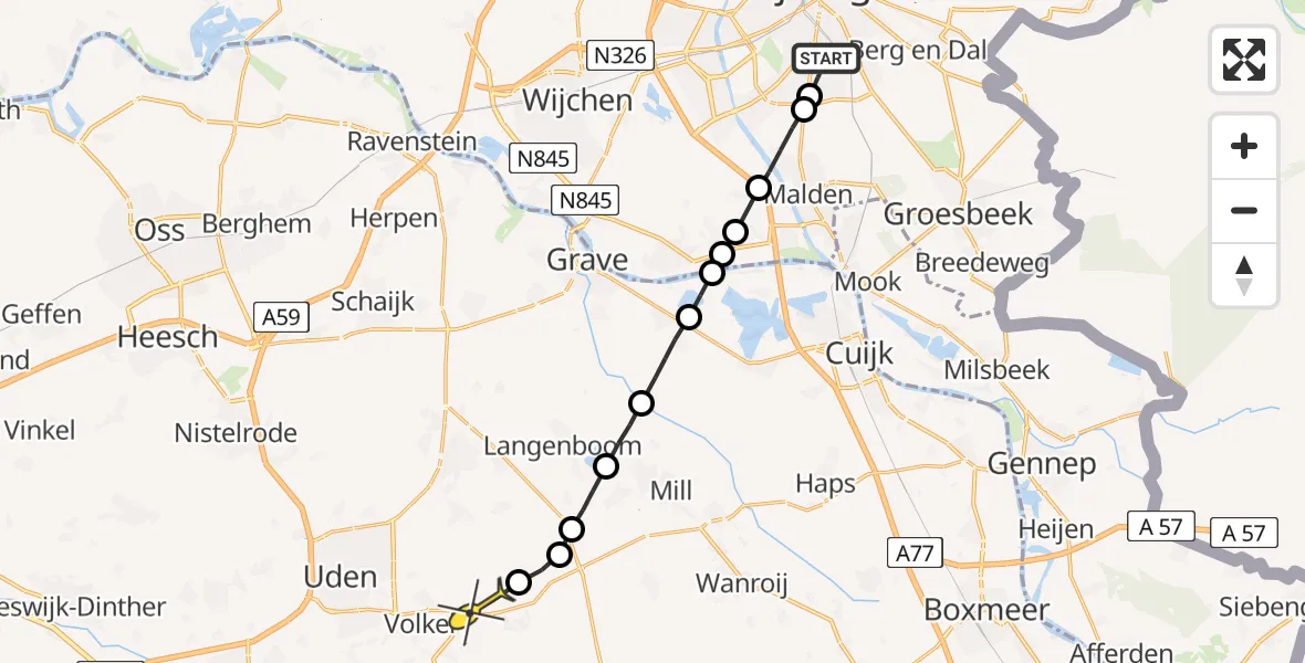 Routekaart van de vlucht: Lifeliner 3 naar Vliegbasis Volkel