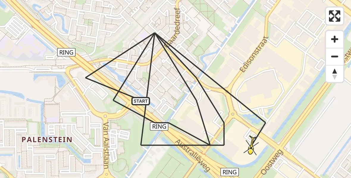 Routekaart van de vlucht: Politieheli naar Zoetermeer