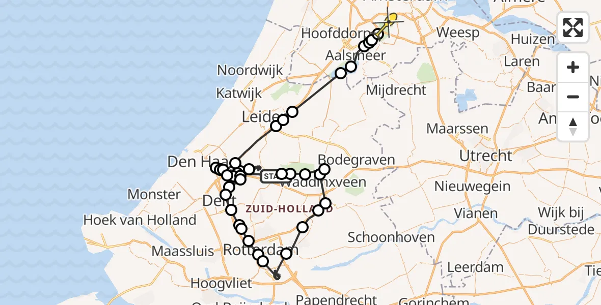 Routekaart van de vlucht: Politieheli naar Amstelveen