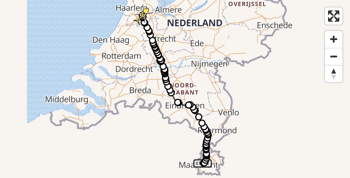 Routekaart van de vlucht: Politieheli naar Schiphol