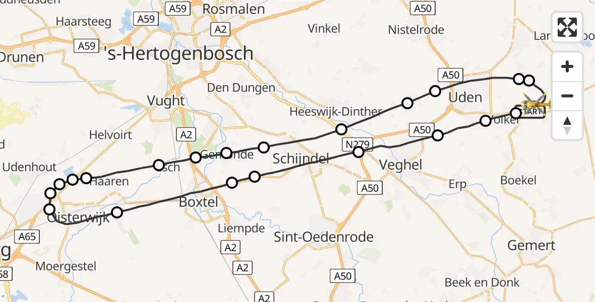 Vluchtroute Traumahelikopter Vliegbasis Volkel - Vliegbasis Volkel, 12 april 2023, 22:11