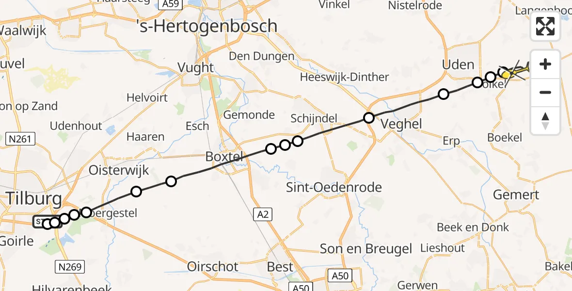 Routekaart van de vlucht: Lifeliner 3 naar Vliegbasis Volkel