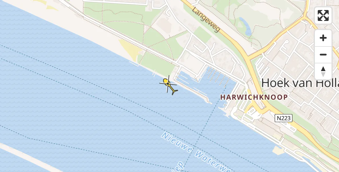 Routekaart van de vlucht: Politiehelikopter naar Hoek van Holland