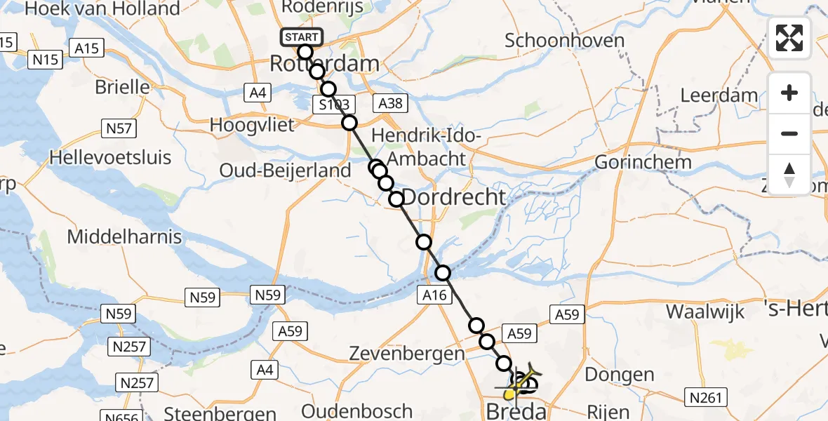 Routekaart van de vlucht: Lifeliner 2 naar Breda