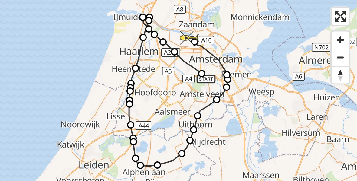 Routekaart van de vlucht: Lifeliner 1 naar Amsterdam Heliport