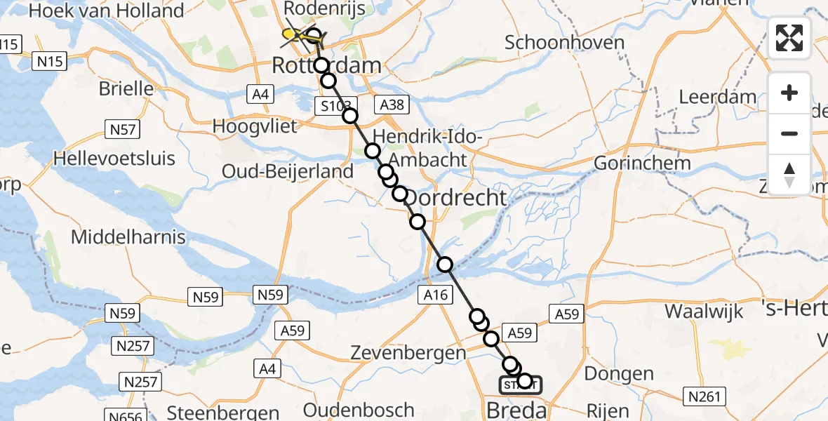 Routekaart van de vlucht: Lifeliner 2 naar Rotterdam The Hague Airport