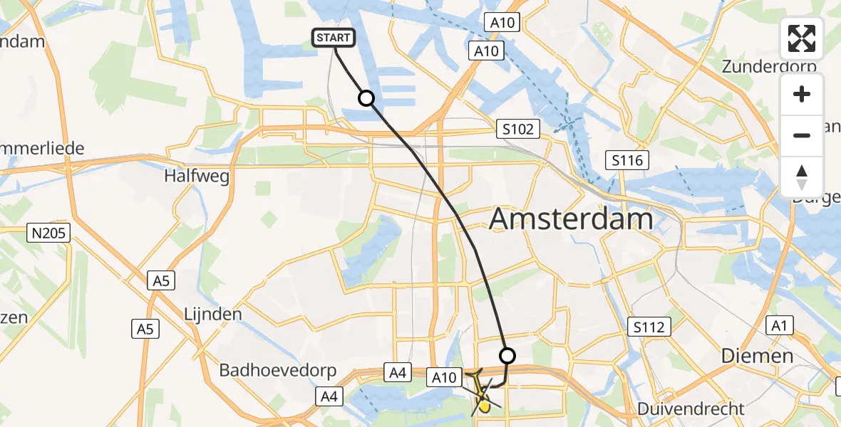 Routekaart van de vlucht: Lifeliner 1 naar VU Medisch Centrum Amsterdam