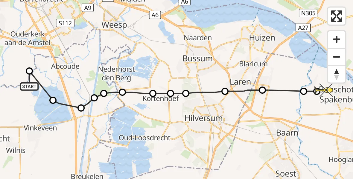 Routekaart van de vlucht: Politiehelikopter naar Bunschoten-Spakenburg