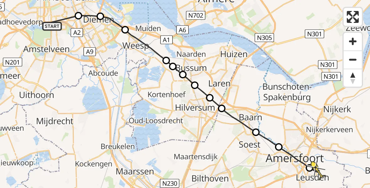 Routekaart van de vlucht: Lifeliner 1 naar Leusden