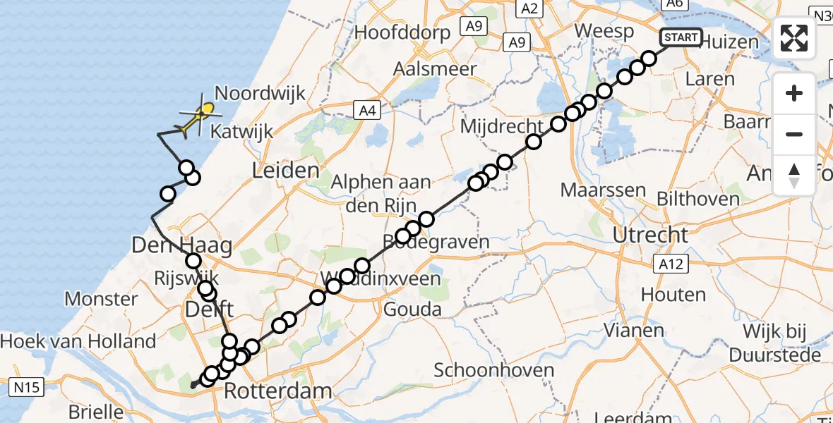 Routekaart van de vlucht: Politiehelikopter naar 