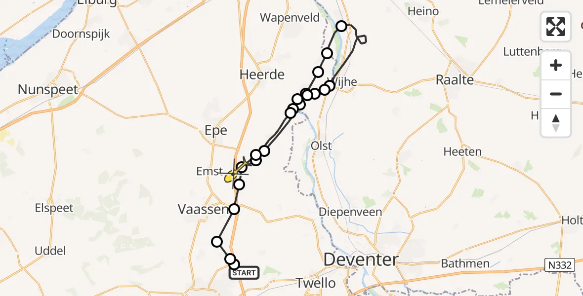 Routekaart van de vlucht: Politieheli naar Emst