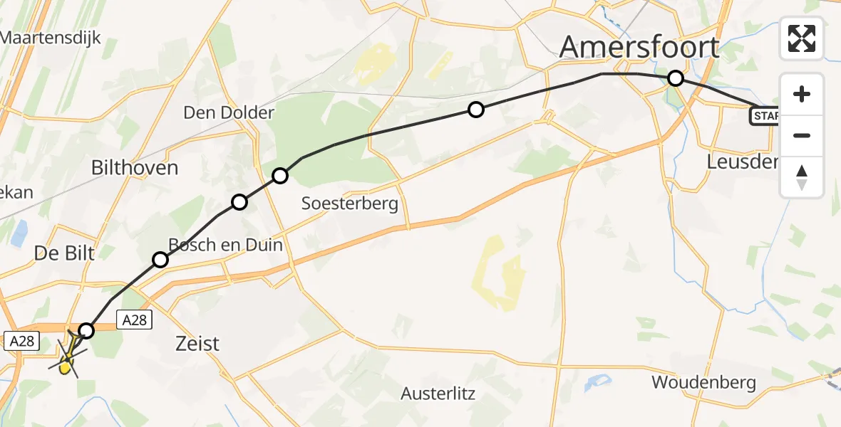 Routekaart van de vlucht: Lifeliner 1 naar Universitair Medisch Centrum Utrecht