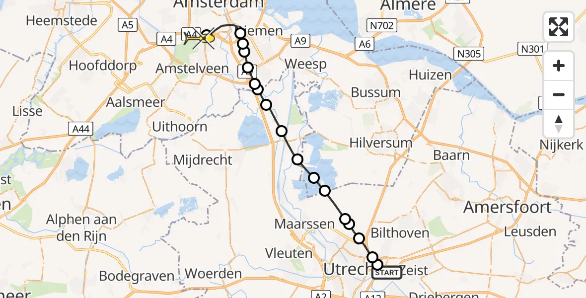 Routekaart van de vlucht: Lifeliner 1 naar VU Medisch Centrum Amsterdam