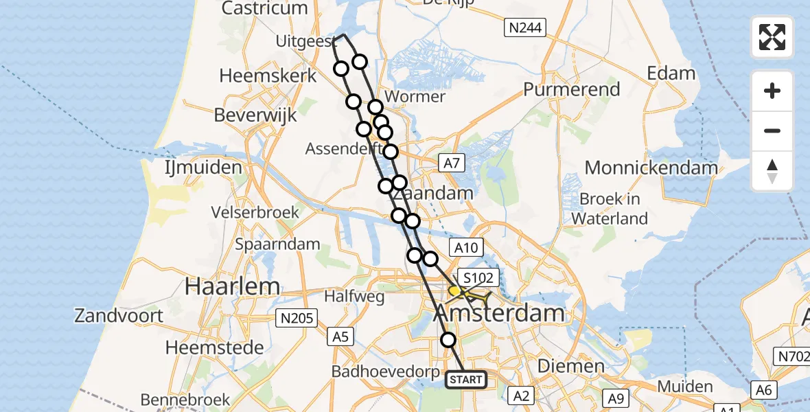 Routekaart van de vlucht: Lifeliner 1 naar Amsterdam