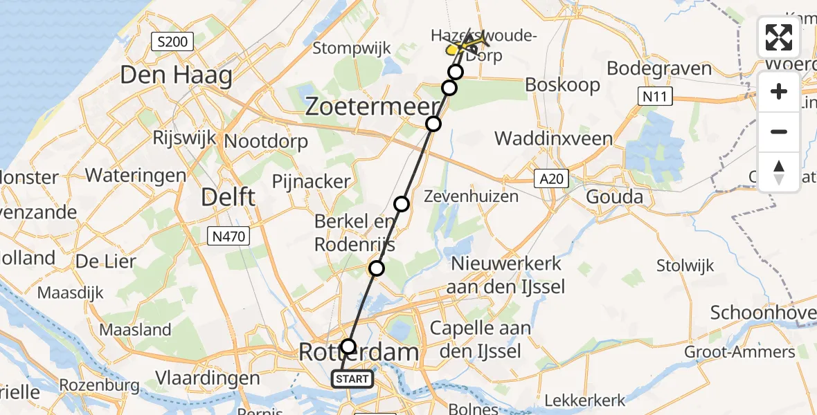 Routekaart van de vlucht: Lifeliner 2 naar Hazerswoude-Dorp