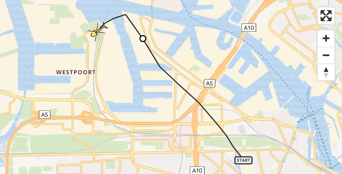 Routekaart van de vlucht: Lifeliner 1 naar Amsterdam Heliport