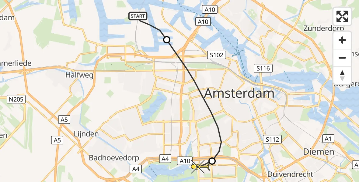 Routekaart van de vlucht: Lifeliner 1 naar VU Medisch Centrum Amsterdam