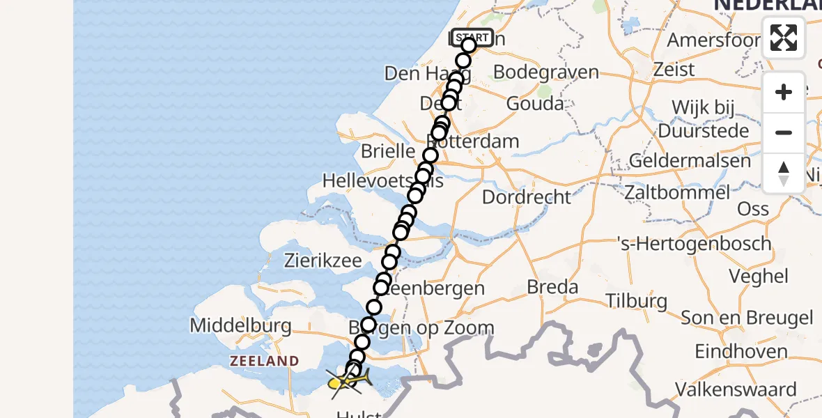 Routekaart van de vlucht: Lifeliner 2 naar Kloosterzande