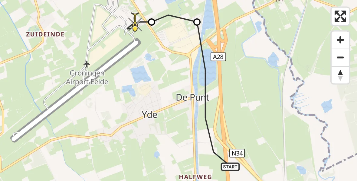 Routekaart van de vlucht: Lifeliner 4 naar Groningen Airport Eelde