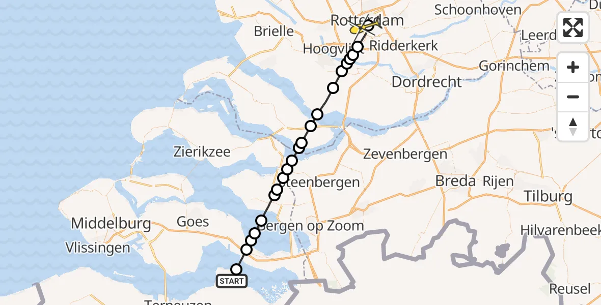 Routekaart van de vlucht: Lifeliner 2 naar Erasmus MC