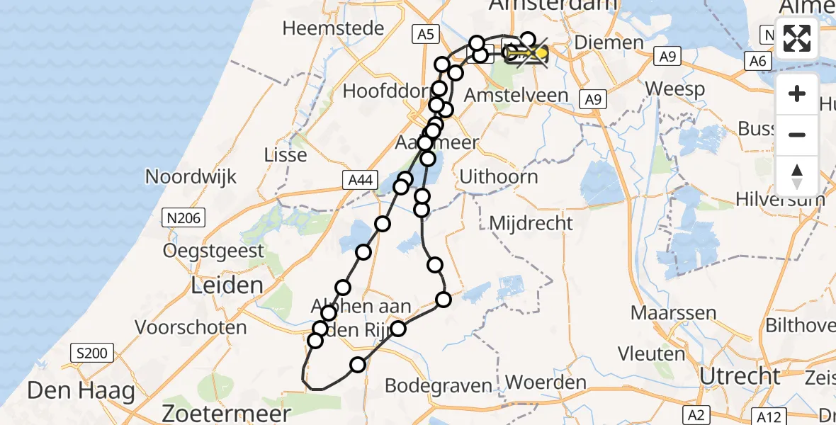 Routekaart van de vlucht: Lifeliner 1 naar VU Medisch Centrum Amsterdam